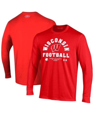 Мужская футболка Under Armour Red Wisconsin Badgers 2025 Sideline Football Performance Cotton Long Sleeve