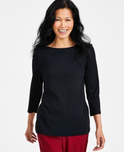 Женский топ Style & Co Petite Pima Cotton с 3/4 рукавом и вырезом лодочкой