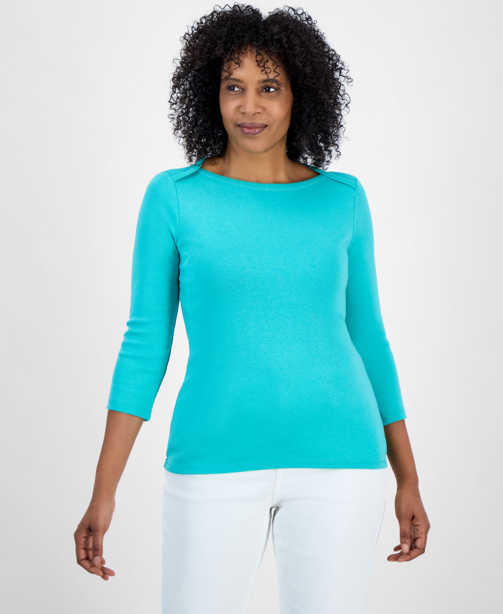 Женский топ Style & Co Petite Pima Cotton с 3/4 рукавом и вырезом лодочкой