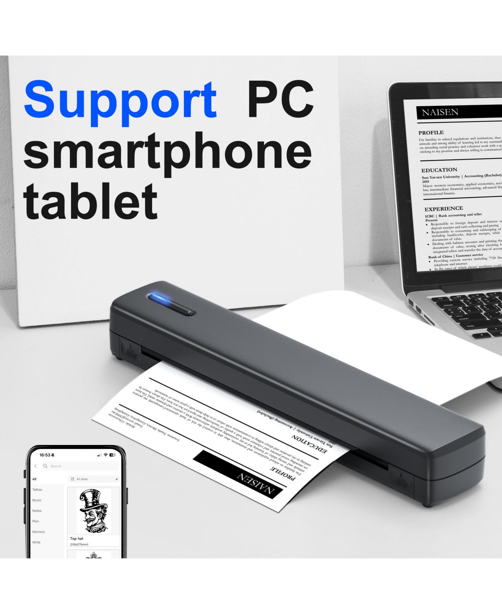 Swifint D810 Portable Wireless Inkless Thermal Printer