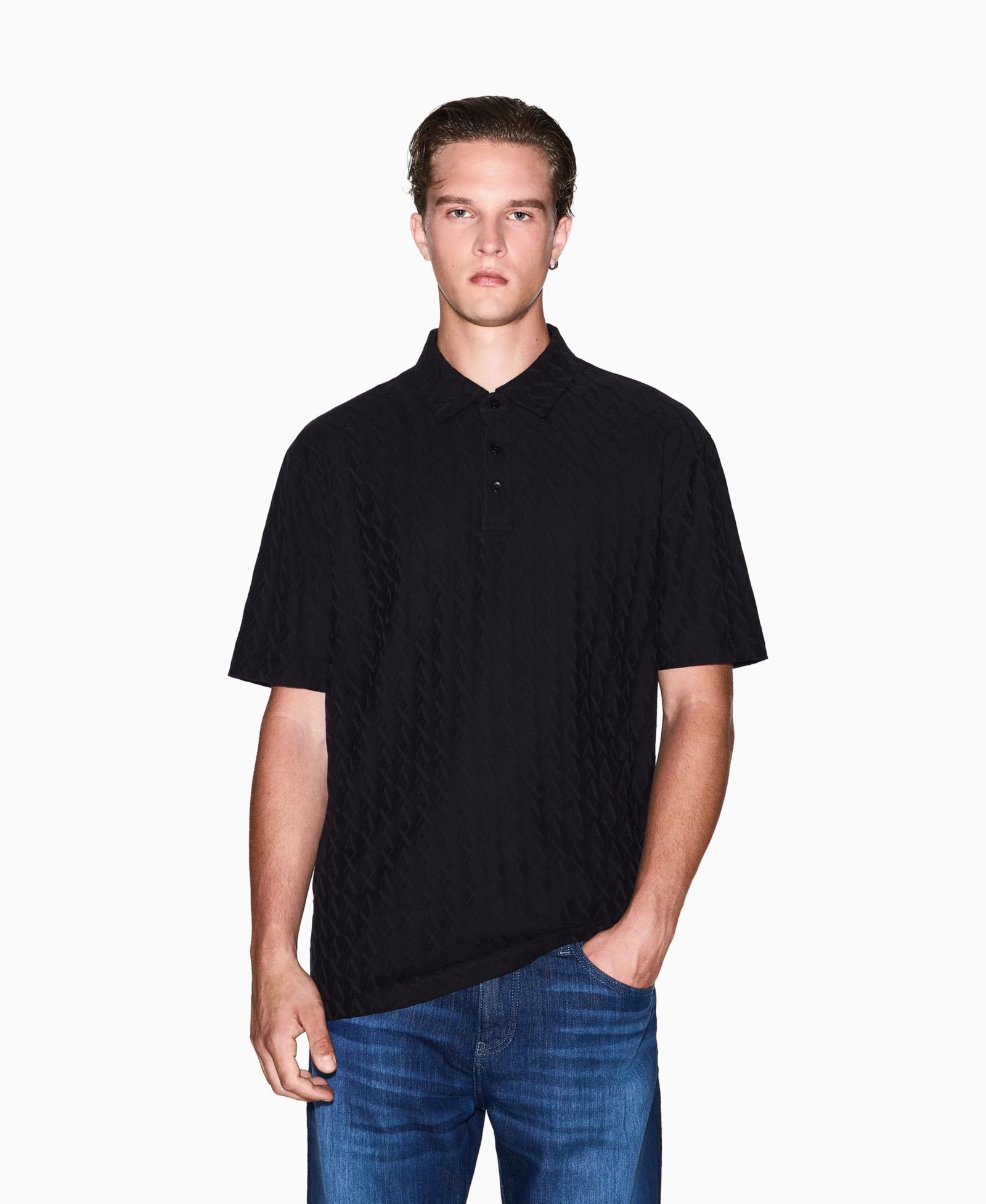 A|X Armani Exchange Мужская рубашка поло из мерсеризованного хлопка Jacquard с коротким рукавом