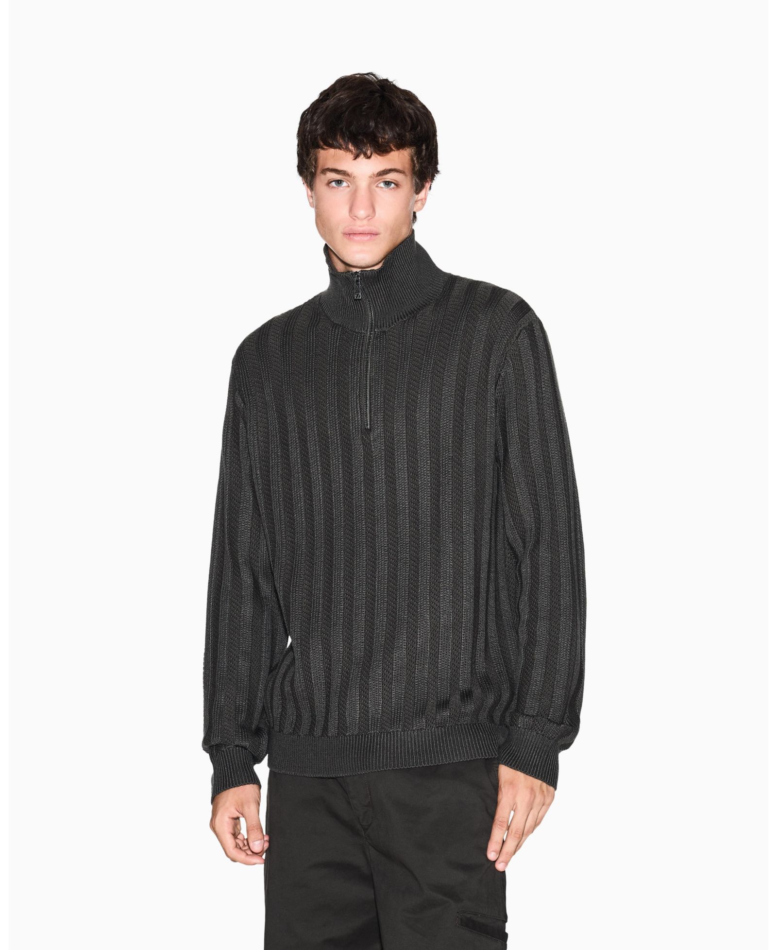 A|X Armani Exchange Men's Ribbed Quarter Zip Sweater