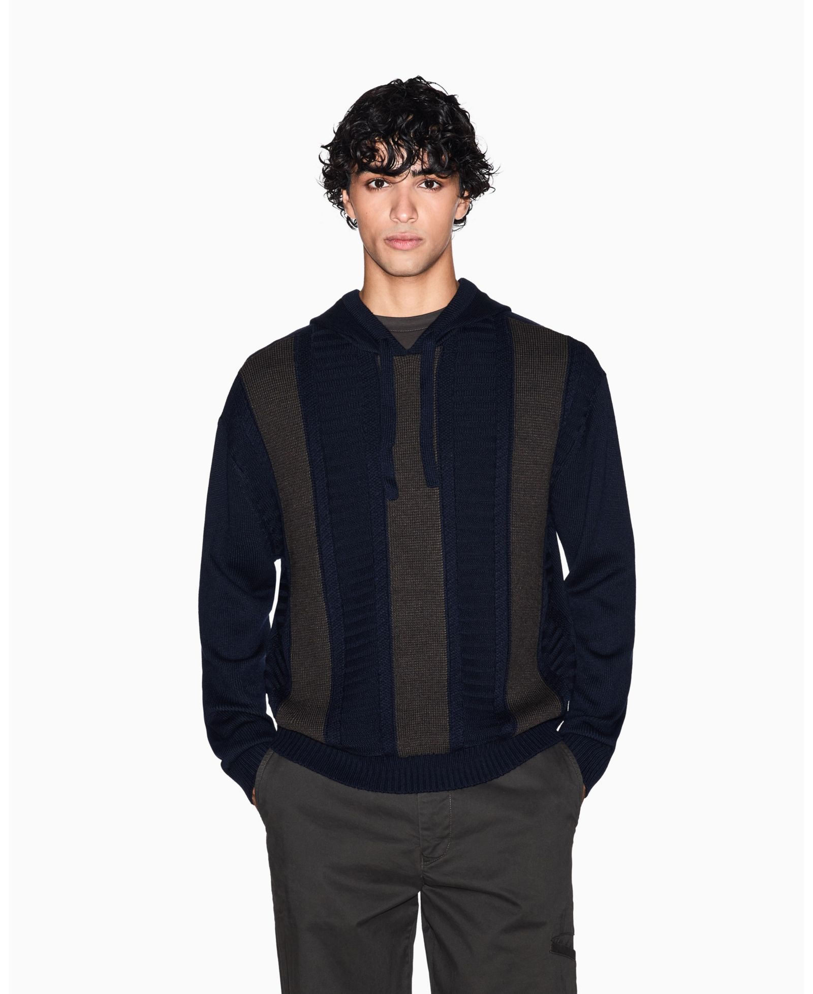 A|X Armani Exchange Men's Wool Color Block Hood Sweater