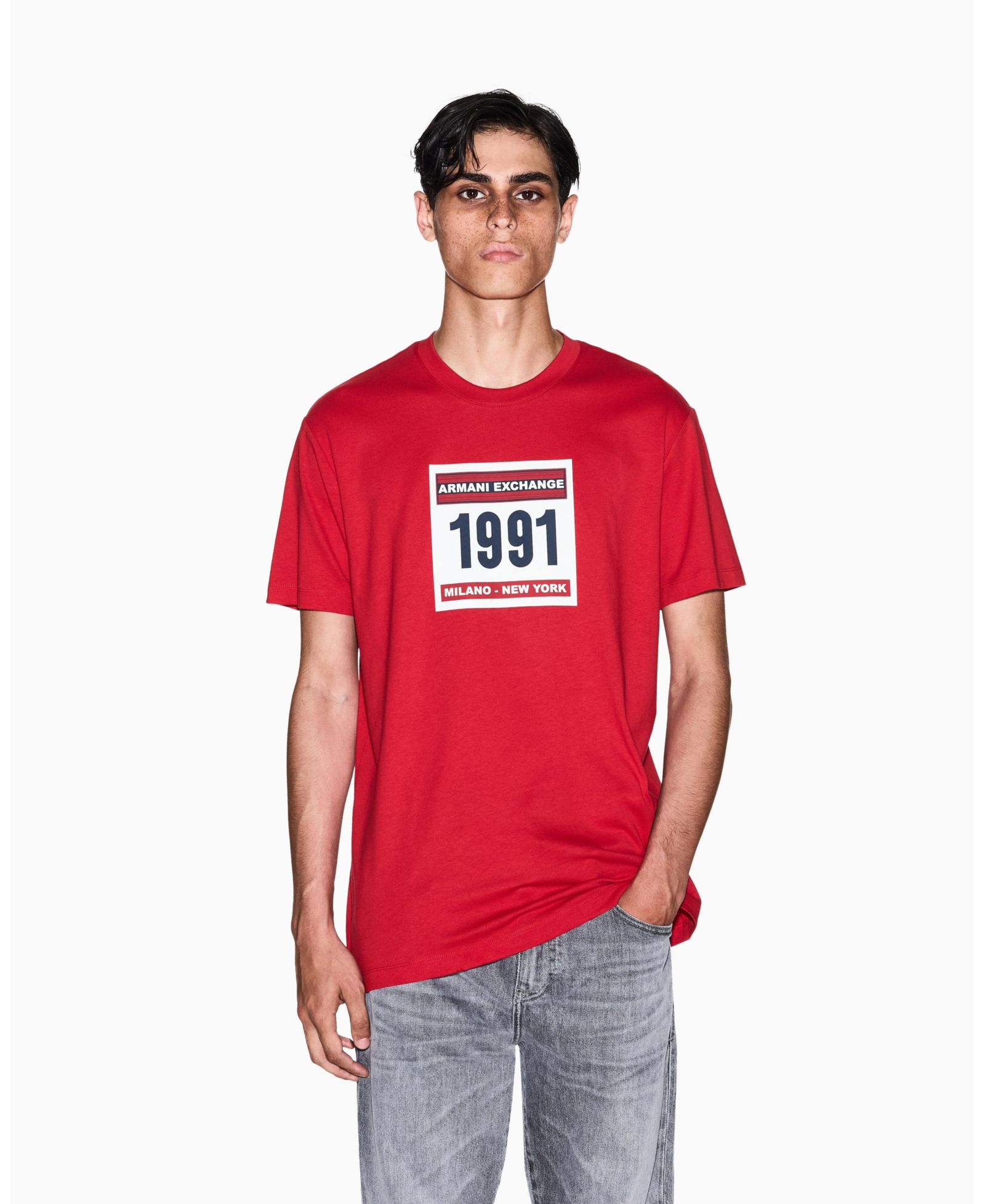 A|X Armani Exchange Men's Grid Box 1991 Logo T-Shirt