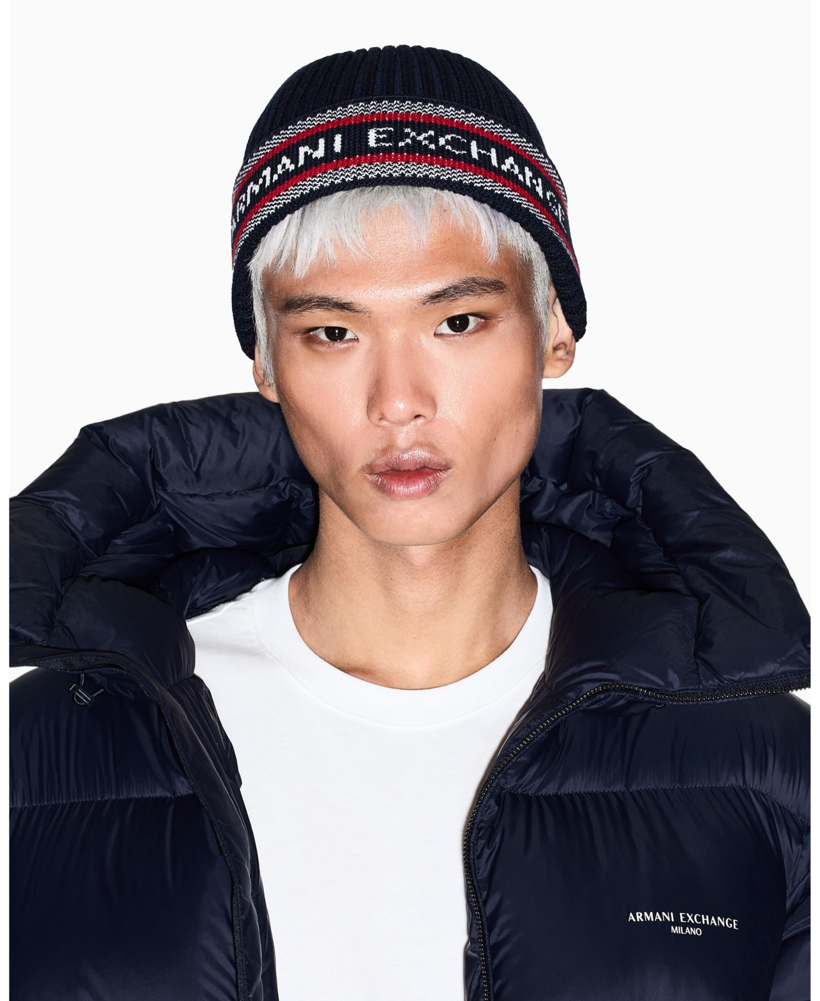 A|X Armani Exchange Men's Logo Tape Beanie Cap