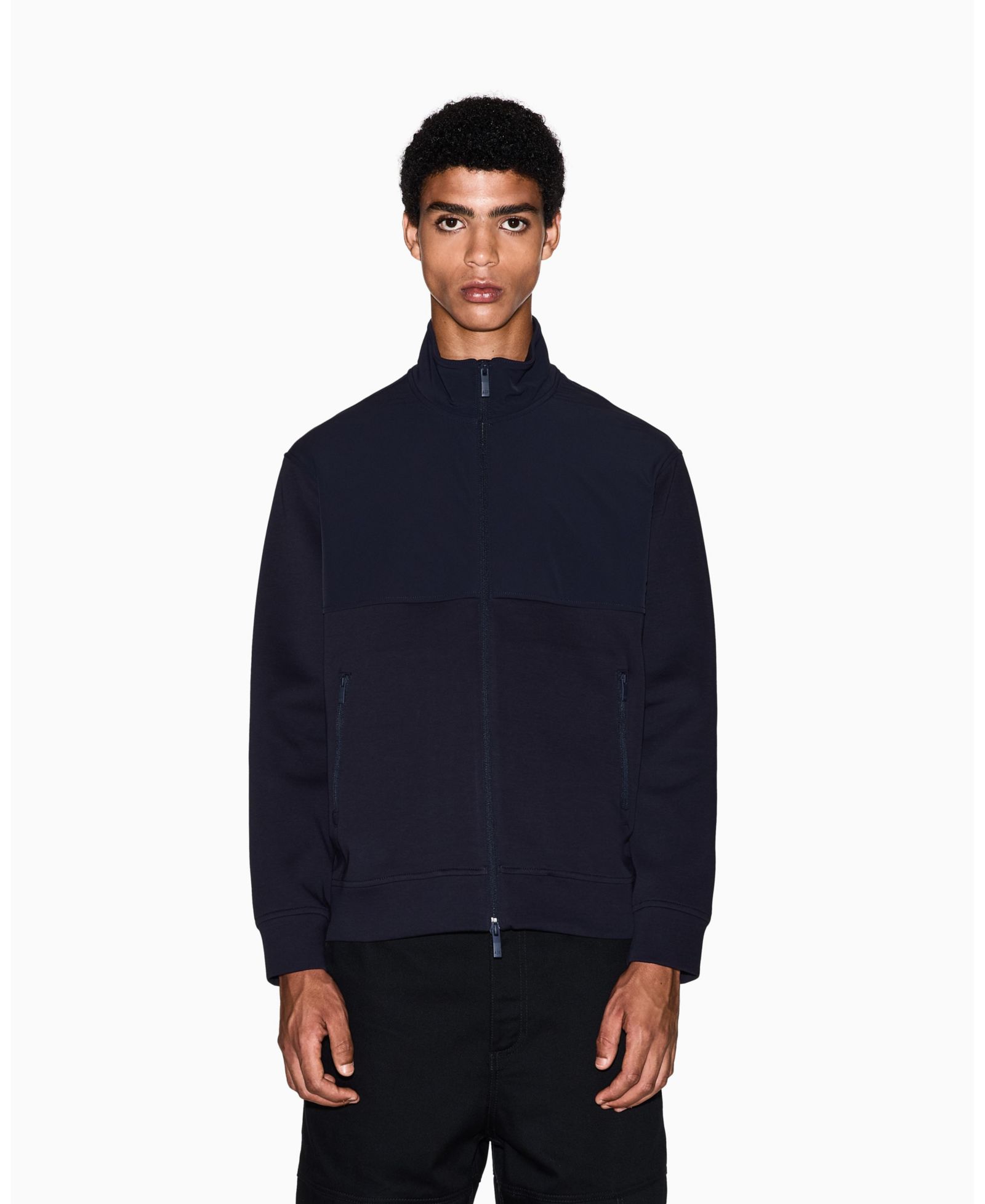 A|X Armani Exchange Men's Mixed Media Commuting Full Zip Sweatshirt