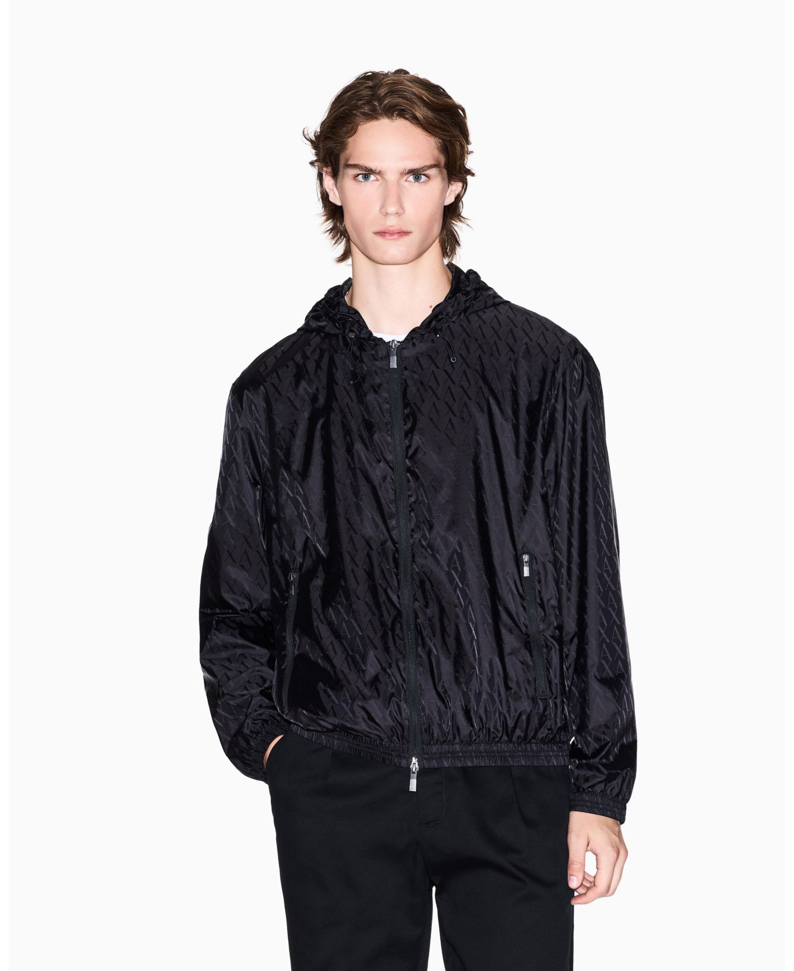 A|X Armani Exchange Men's Jacquard Allover Logo Windbreaker Jacket