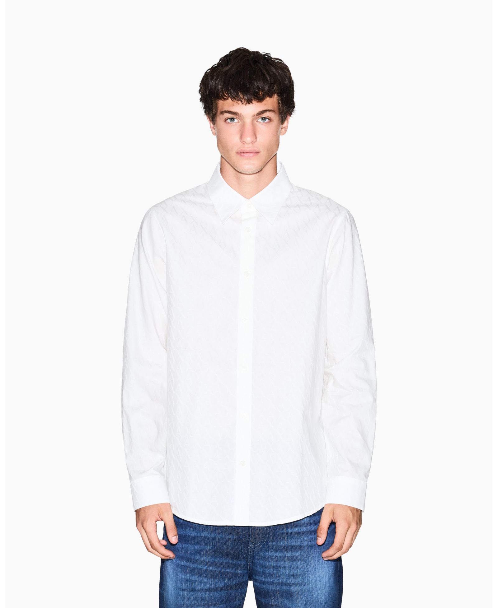 A|X Armani Exchange Men's Regular-Fit Cotton Jacquard Allover Logo Shirt
