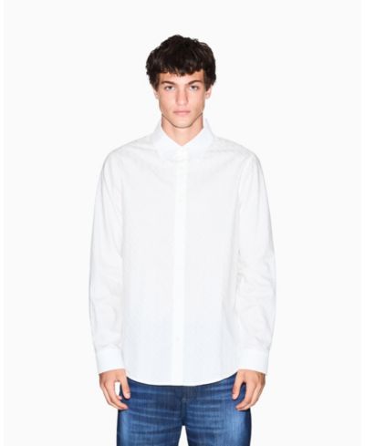 A|X Armani Exchange Men's Regular-Fit Cotton Jacquard Allover Logo Shirt