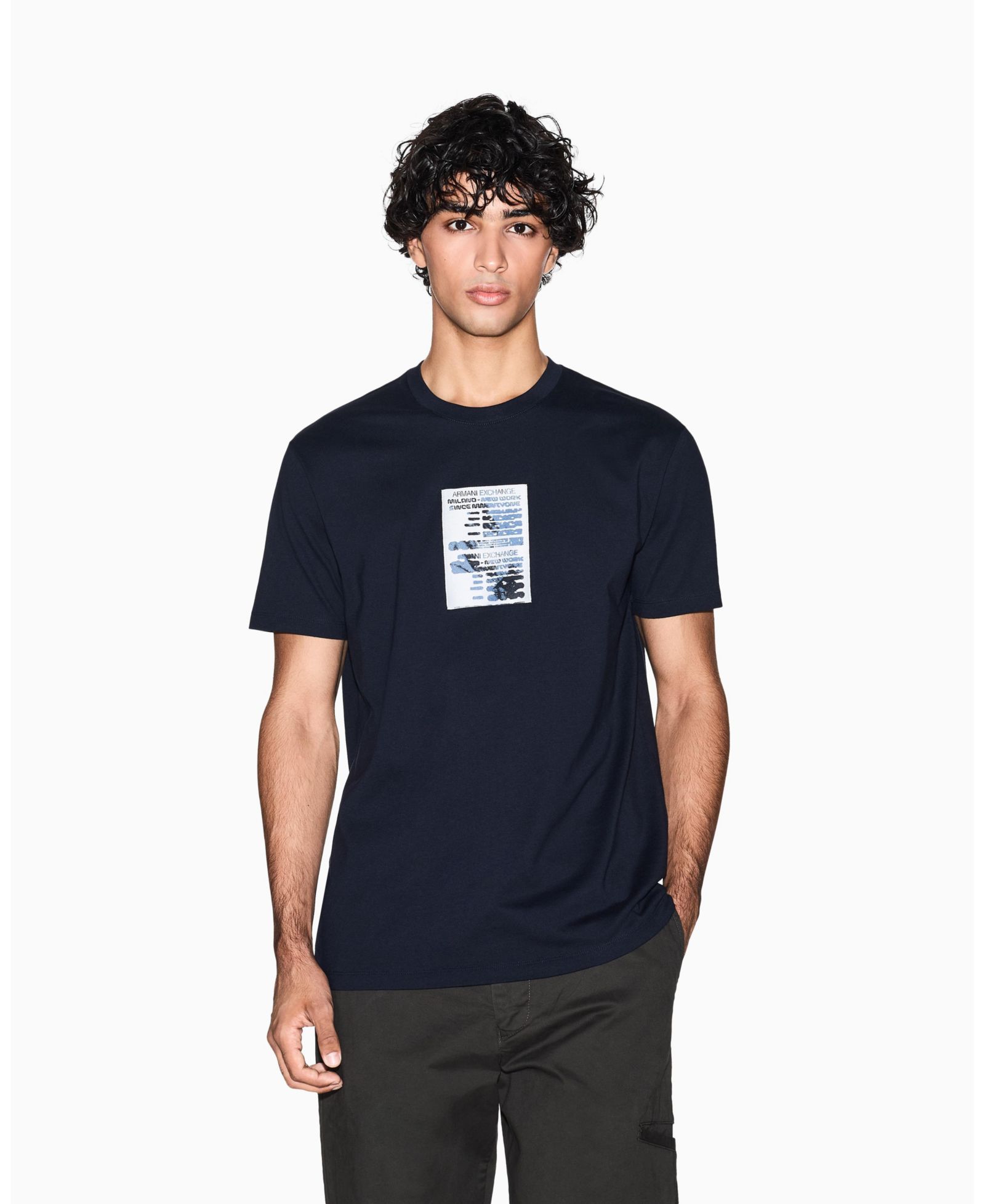 A|X Armani Exchange Men's Heavy Jersey Center Chest Grid Box T-Shirt