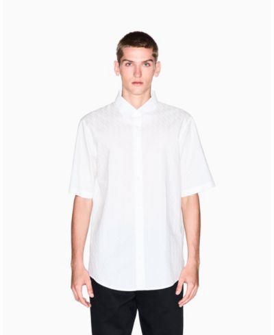 A|X Armani Exchange Men's Short Sleeve Cotton Jacquard Allover Logo Woven Shirt