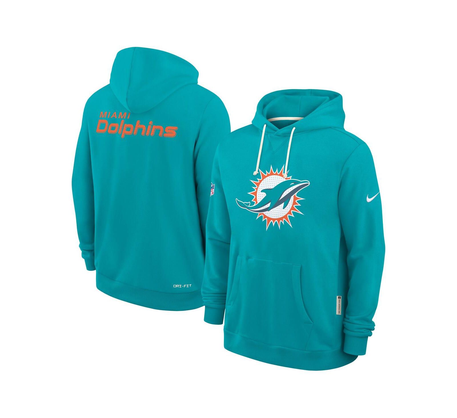 Nike Мужское худи Nike Aqua Miami Dolphins Sideline Initial Home Performance Pullover