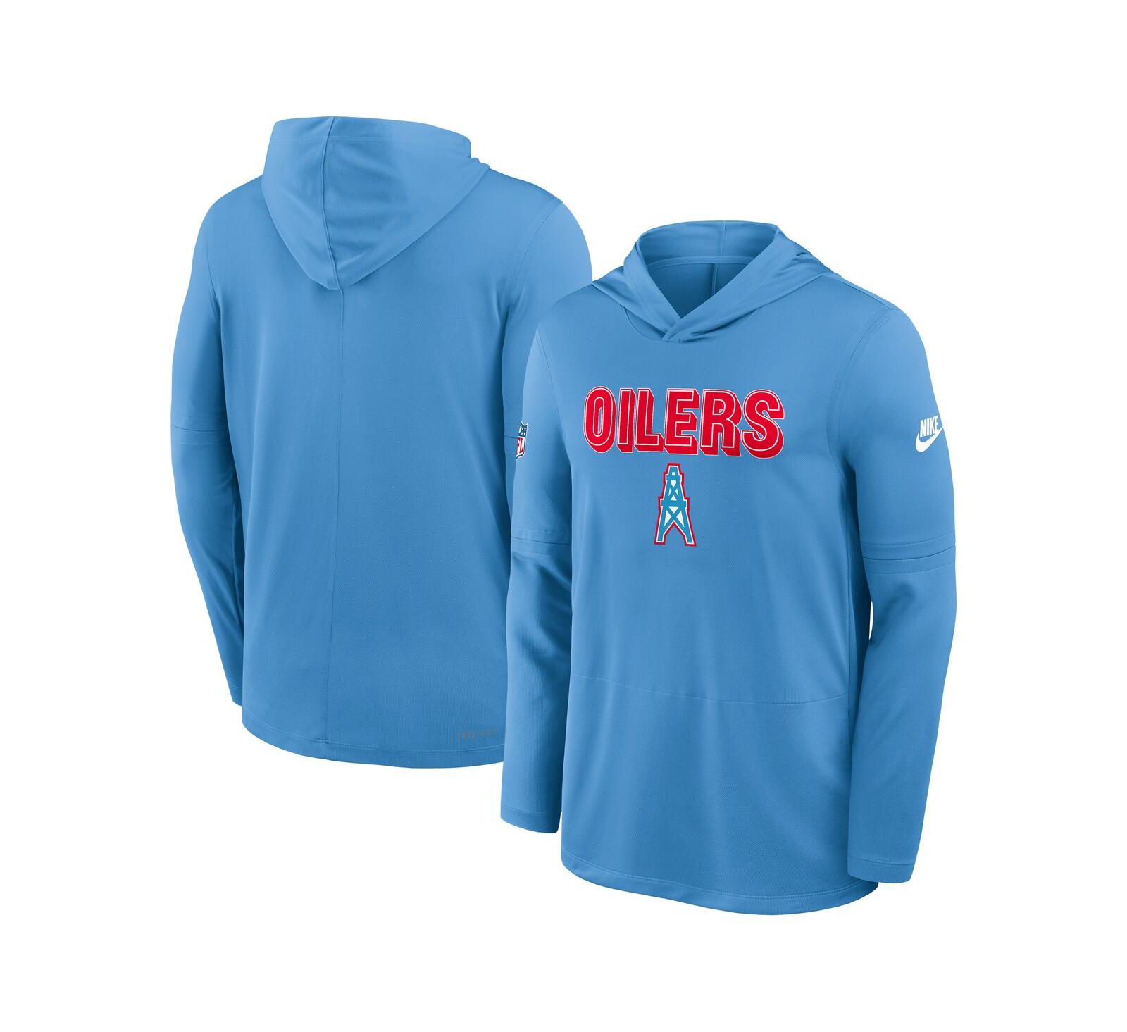 Nike Men's Light Blue Tennessee Titans Oilers Throwback Alt Pack Performance Long Sleeve Hoodie T-Shirt