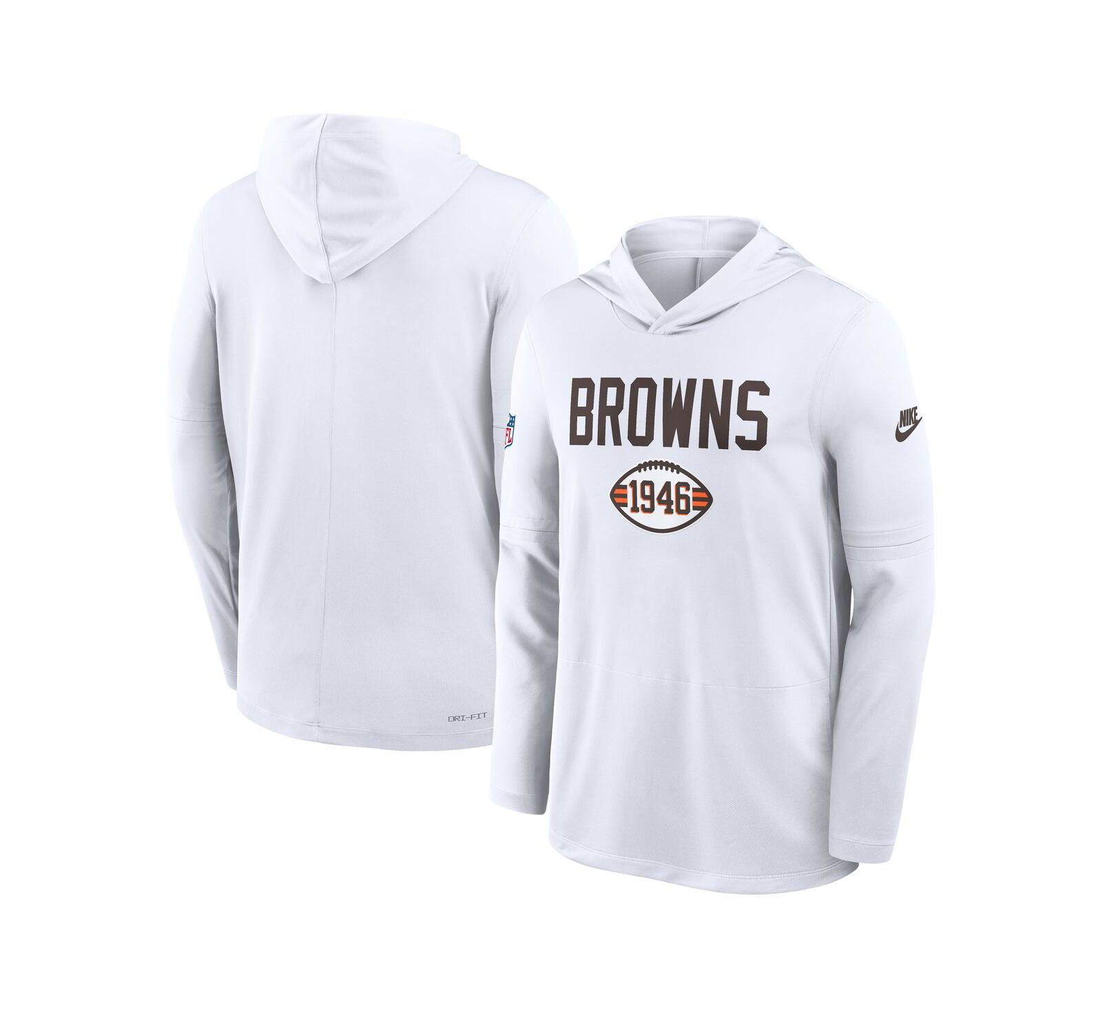 Nike Men's White Cleveland Browns Alt Pack Pass Accuracy Performance Long Sleeve Hoodie T-Shirt