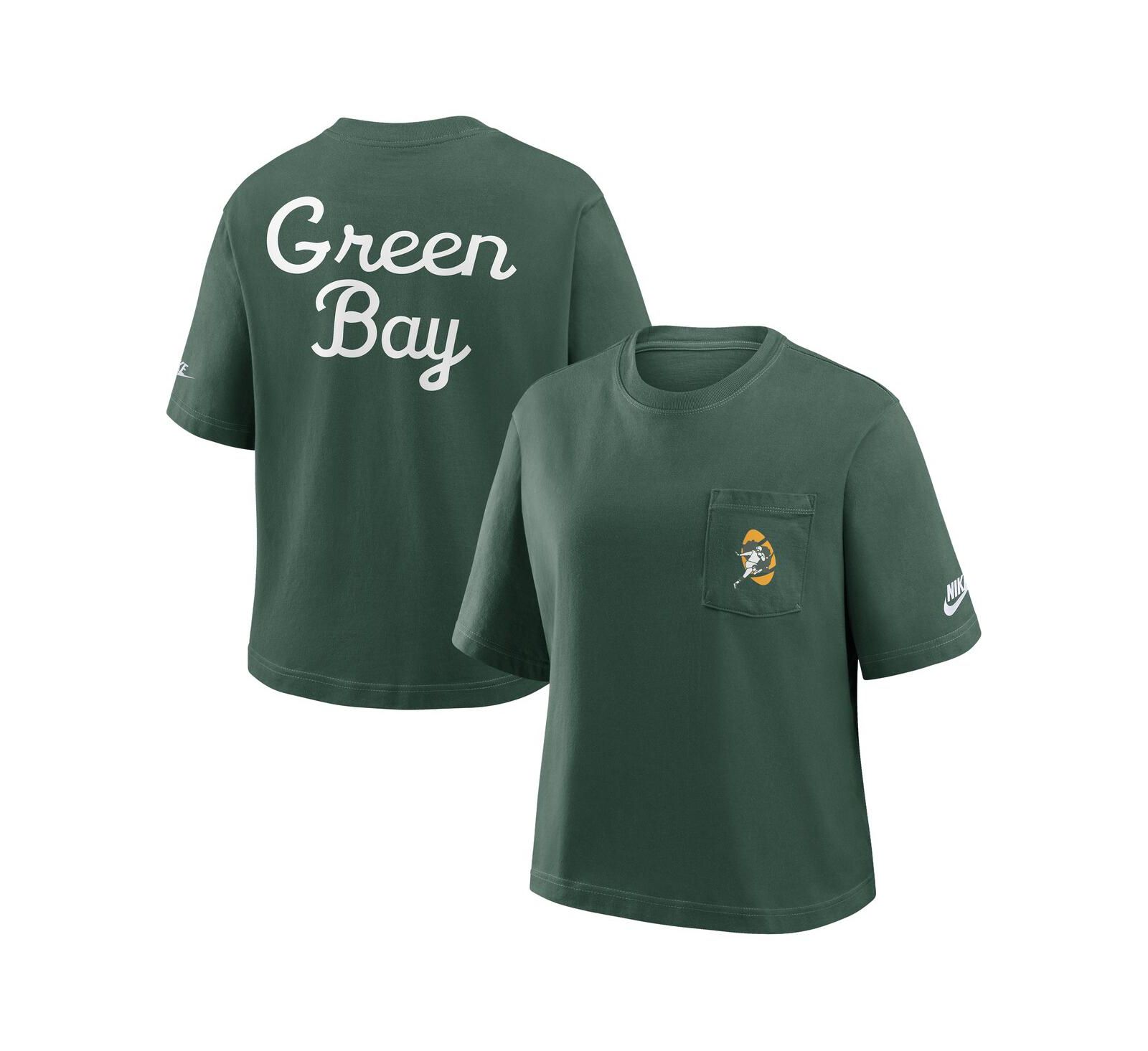 Nike Women's Green Green Bay Packers Rewind Pocket Boxy T-Shirt