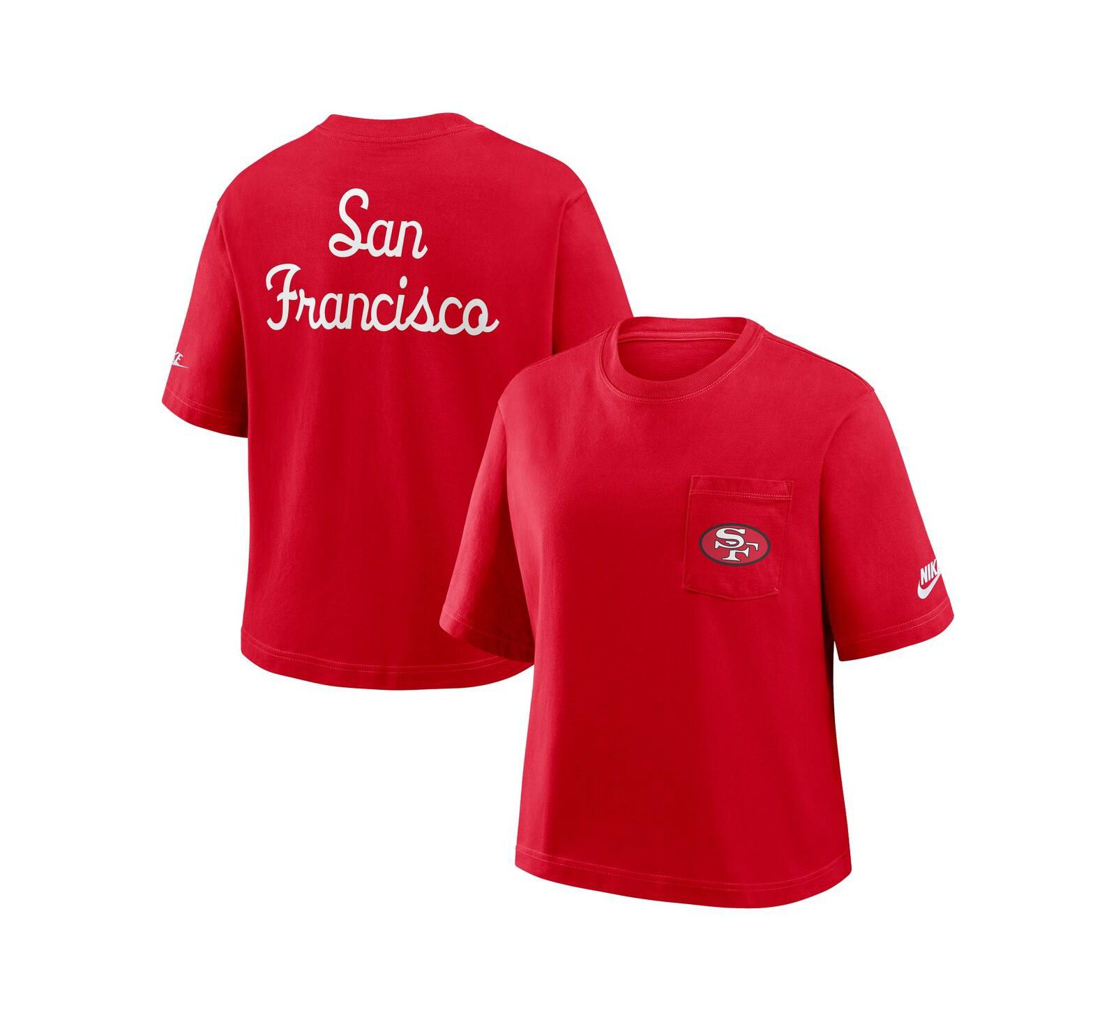 Nike Women's Scarlet San Francisco 49ers Rewind Pocket Boxy T-Shirt