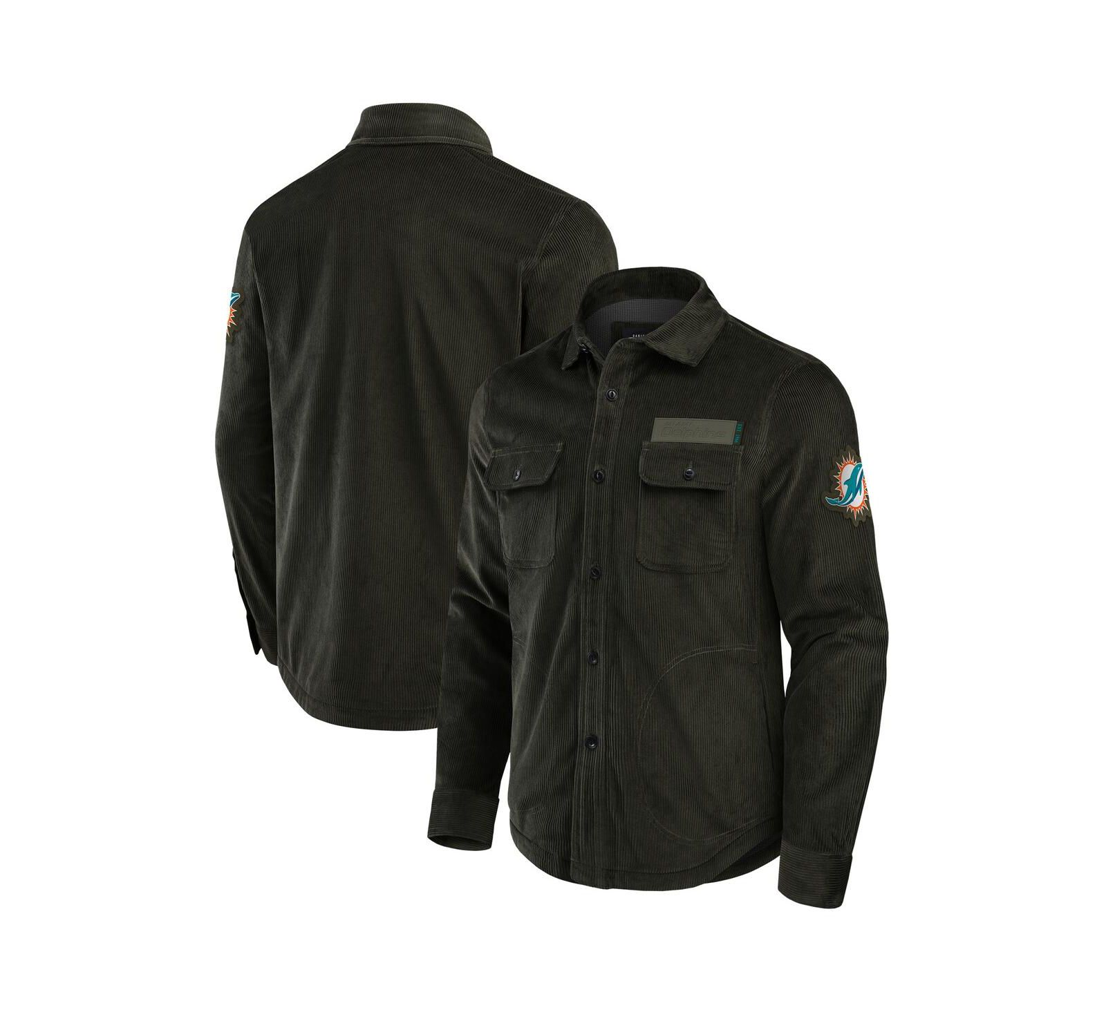 Мужская рубашка-шacket Fanatics Dark Green Miami Dolphins Corduroy Full-Button