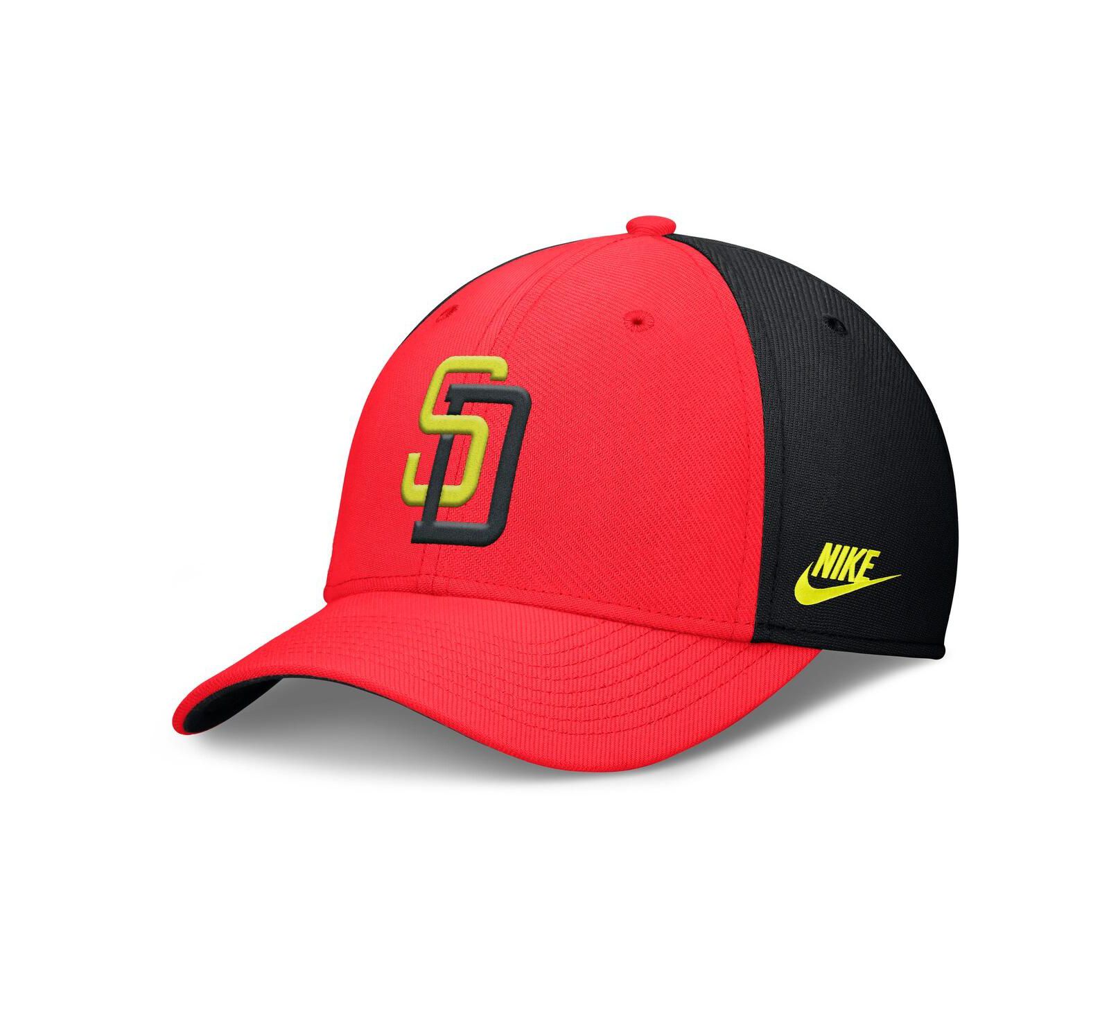 Кепка Nike Men's San Diego Padres Neon 90s Rise Swoosh Flex, малиновая/черная