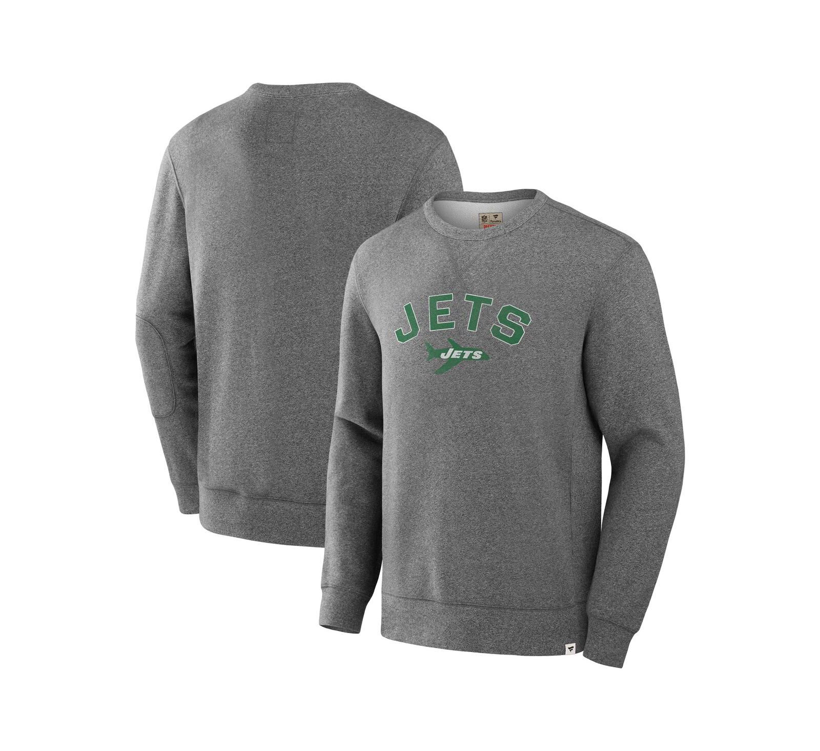 Fanatics Men's Heather Gray New York Jets Loop Terry Pullover Sweatshirt