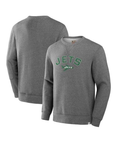 Fanatics Men's Heather Gray New York Jets Loop Terry Pullover Sweatshirt