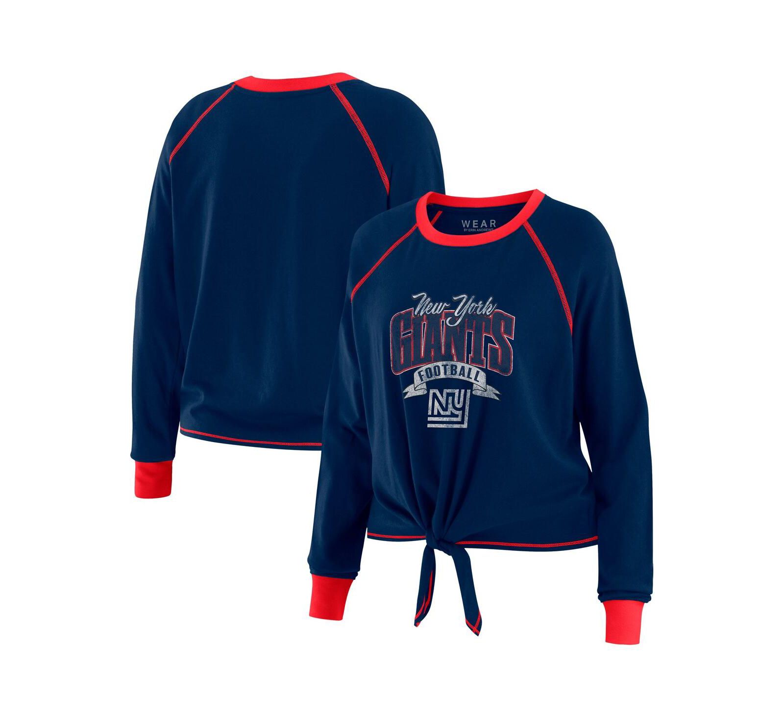 Женский топ WEAR by Erin Andrews Navy/Red New York Giants с завязками и длинным рукавом