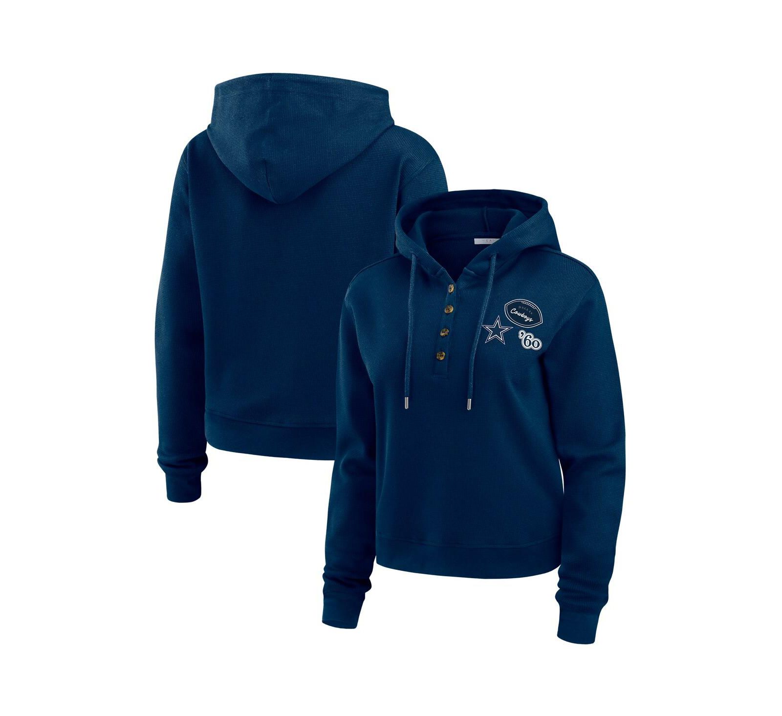 WEAR by Erin Andrews Women's Navy Dallas Cowboys Waffle Hoodie Pullover Top