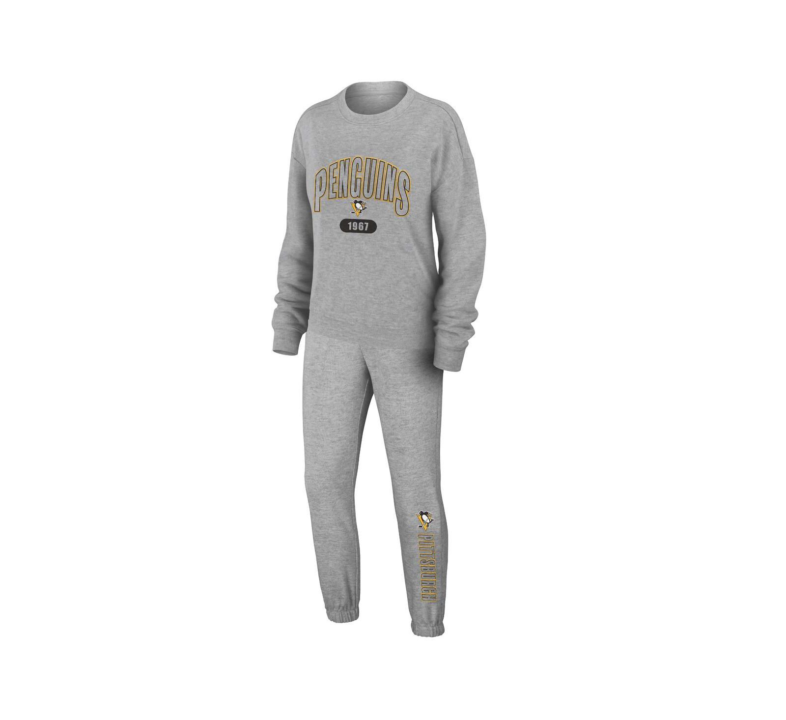 WEAR by Erin Andrews Women's 2-Piece Heather Gray Pittsburgh Penguins Knit Long Sleeve Tri-Blend T-Shirt and Pants Sleep Set