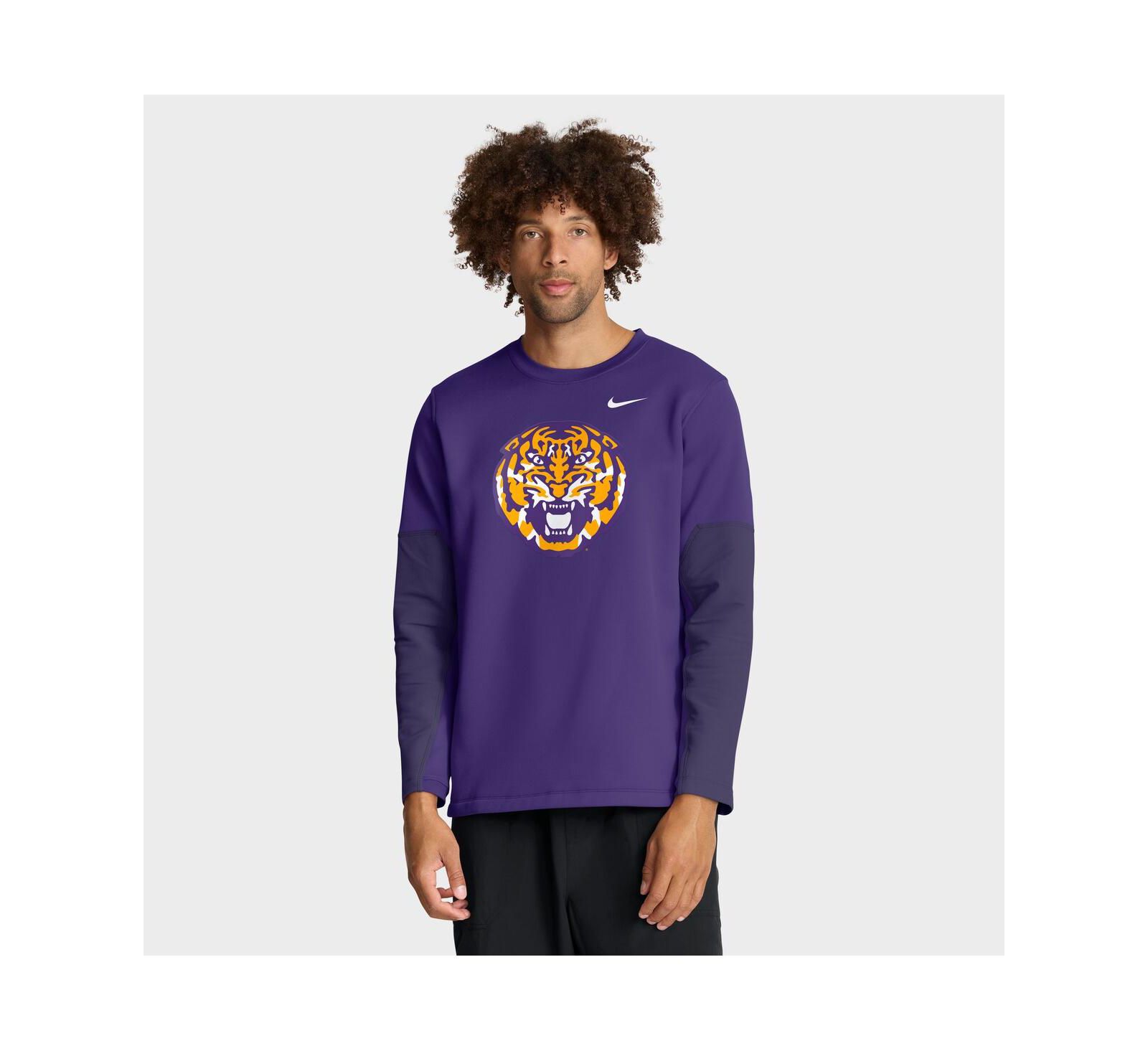 Мужская спортивная футболка Nike LSU Tigers 2025 Sideline Coach Performance с длинным рукавом, фиолетовая