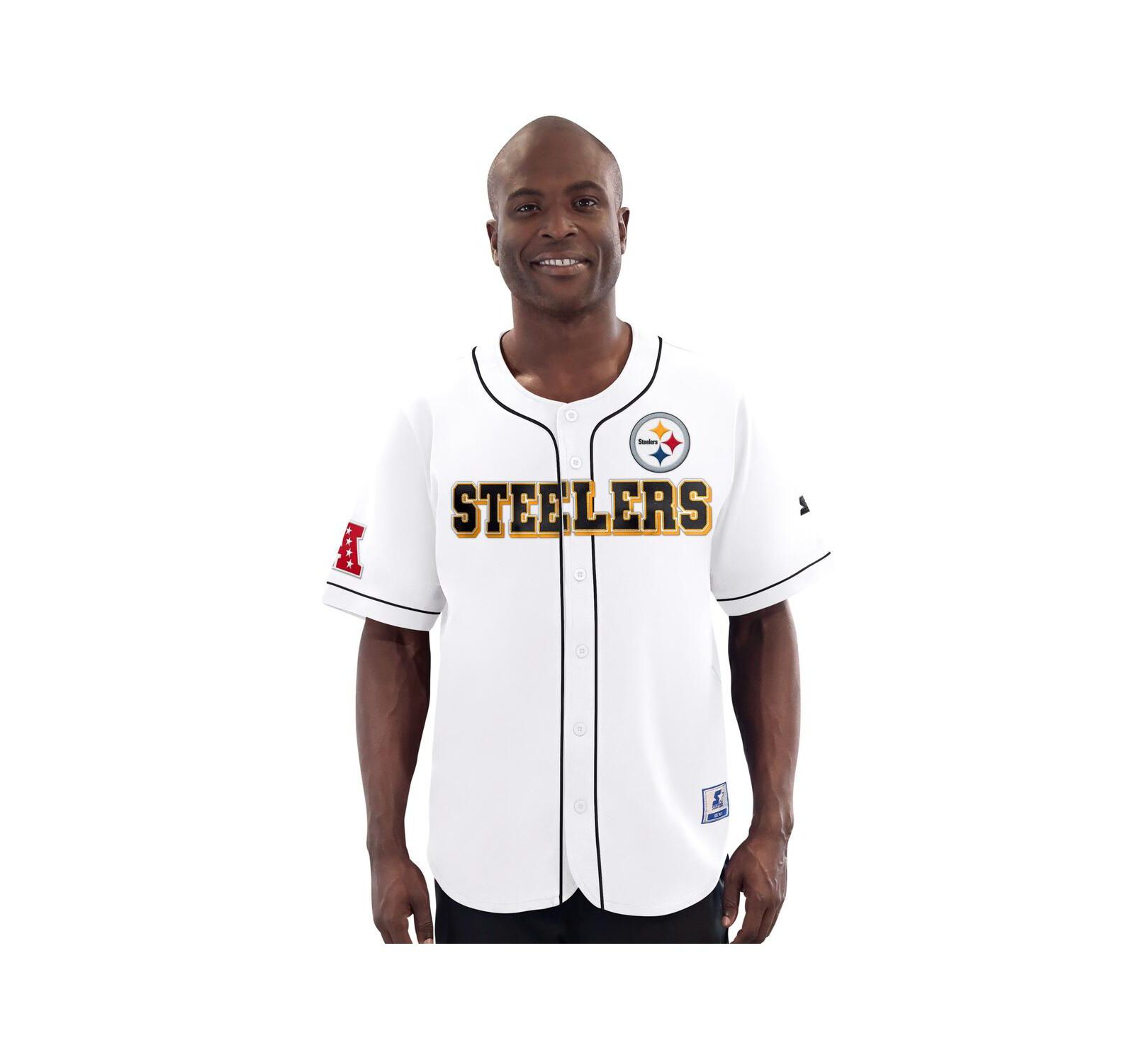 Starter Мужская бейсбольная джерси Pittsburgh Steelers Relay, белая, на пуговицах