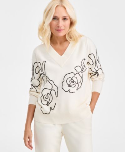 Style & Co Petite Embroidered Soutache Long-Sleeve Sweater, Macy's Exclusive