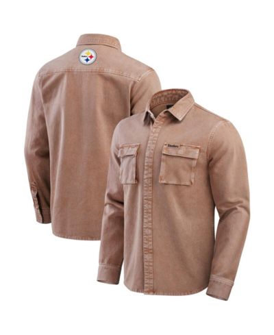 Мужская рубашка Fanatics Brown Pittsburgh Steelers Garment Dyed Long Sleeve Full Snap