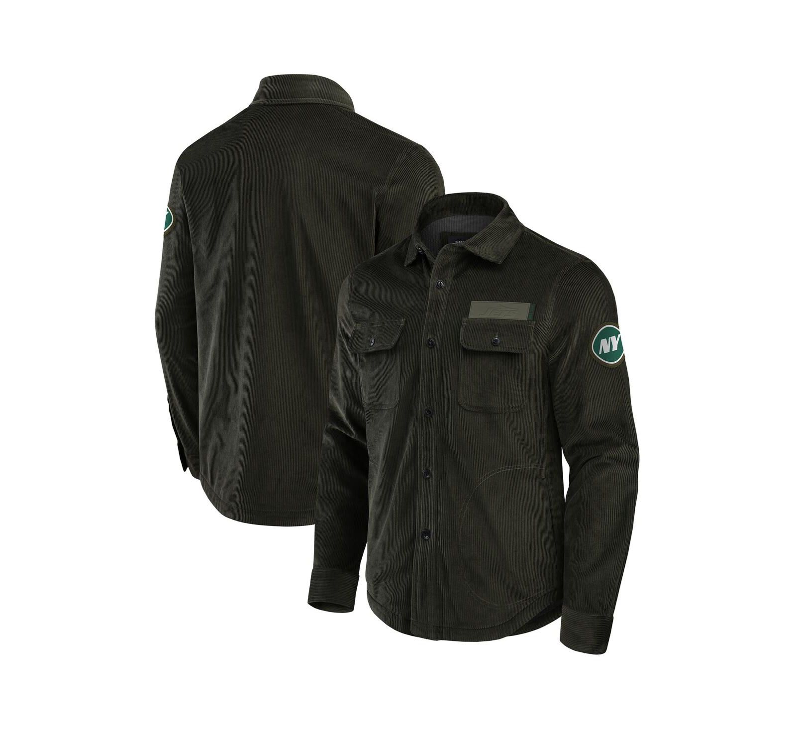 Мужская куртка-рубашка Fanatics New York Jets Corduroy Full-Button Shacket Dark Green