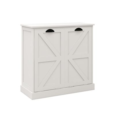 sumyeg Tilt-Out Laundry Hamper Cabinet with Two Sorting Compartments and Top Shelf Organizer