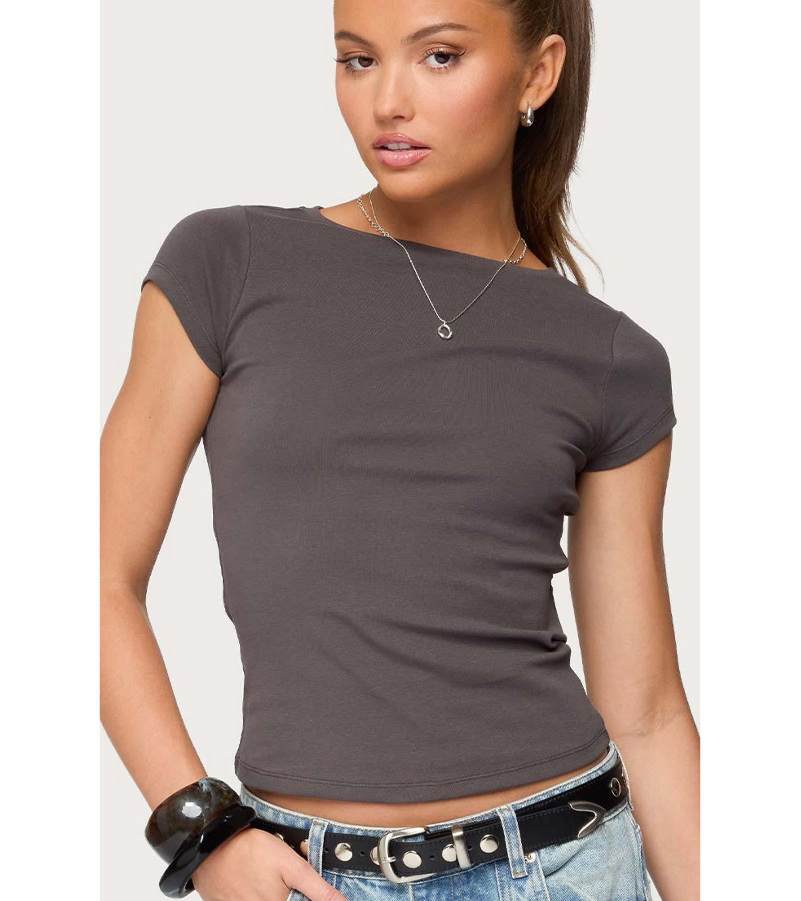 Женская футболка Edikted Oliana Ribbed Boat Neck