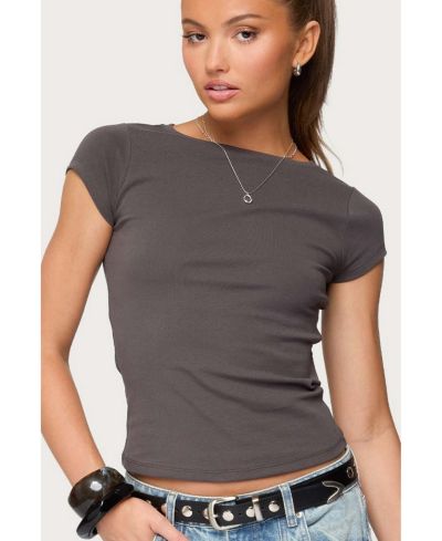 Женская футболка Edikted Oliana Ribbed Boat Neck