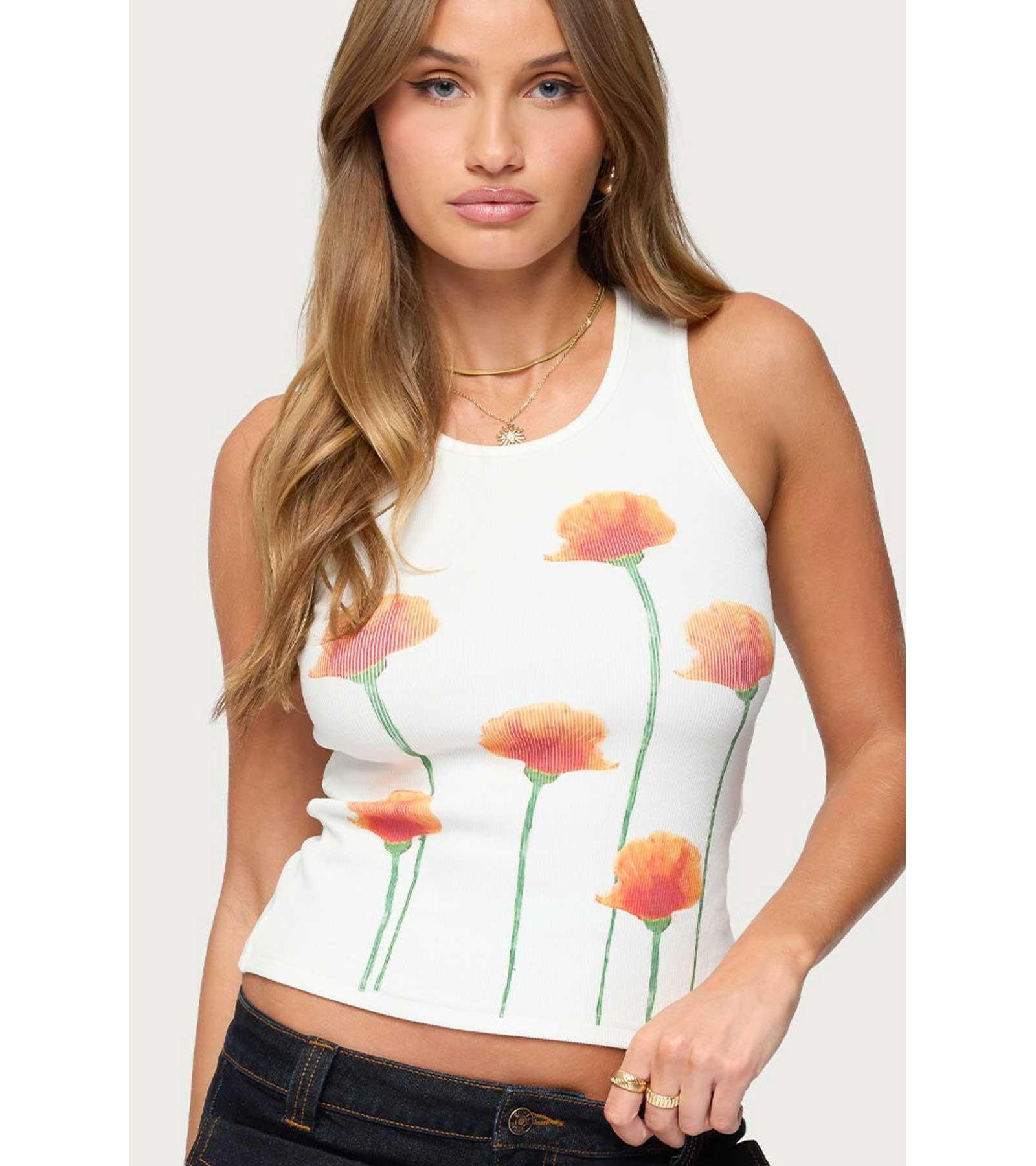 Edikted Womens Wild Flowers Ribbed Tank Top