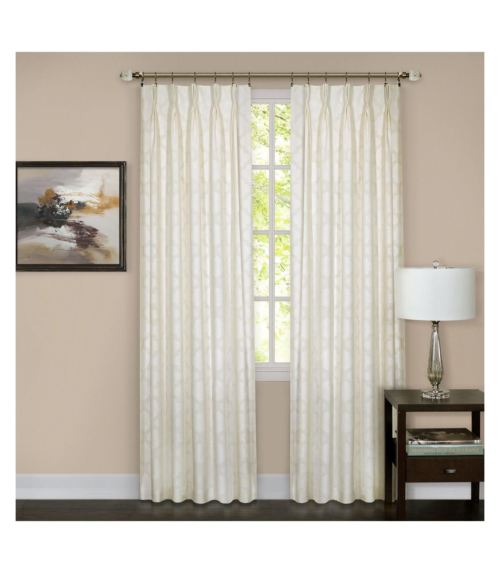 Kate Aurora 2 Pack Windsor Pinch Pleat/Rod Pocket/Back Tab Quatrefoil Window Curtain Panels - 84 in. Long - Camel