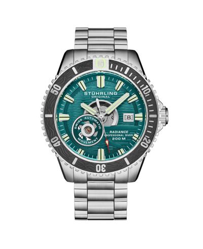 Stuhrling 1013 Мужские автоматические часы Swiss Movement с бирюзовым циферблатом, стальной браслет Gunmetal, водонепроницаемость 200M, дата
