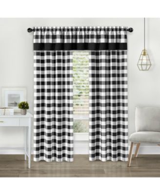 Kate Aurora Modern Country Farmhouse 3 Piece Buffalo Check Plaid Window Curtains and Valance Set - 84 in - Gray