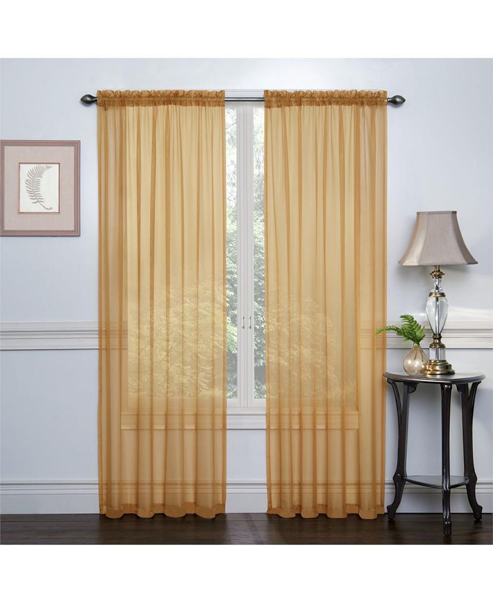 Шторы для окон Kate Aurora Basic Sheer Voile Rod Pocket, 2 штуки, золото, длина 84 in.