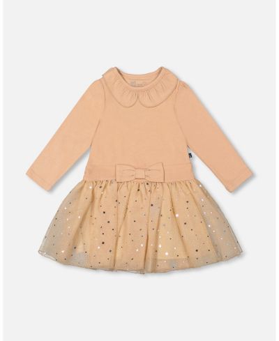 Deux par Deux Little Girls Bi-Material Dress with Glittering Skirt Beige - Toddler|Child