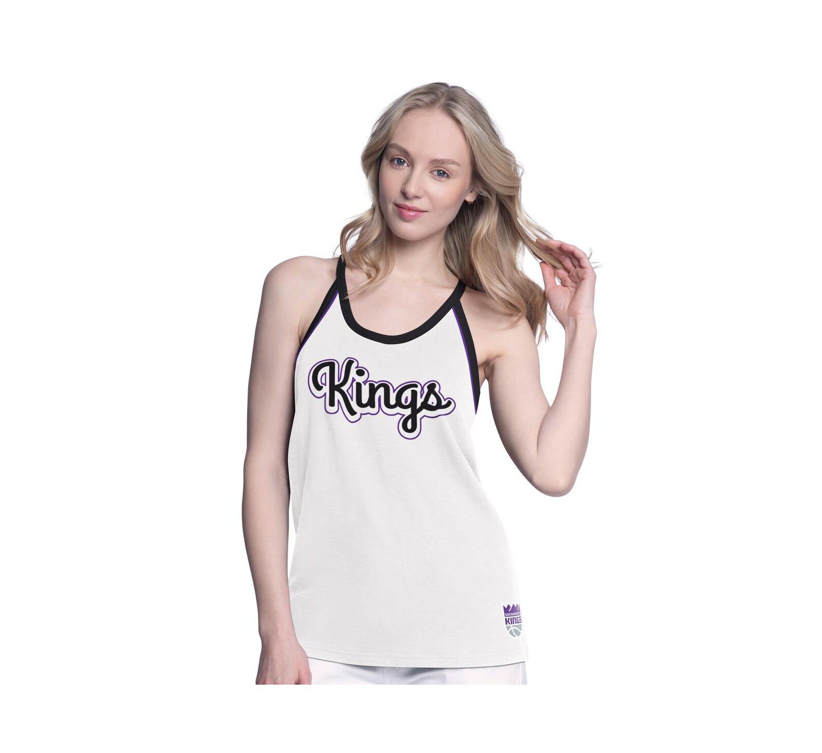 Женский майка G-III 4Her by Carl Banks White Sacramento Kings Curveball Racerback Scoop Neck Slub