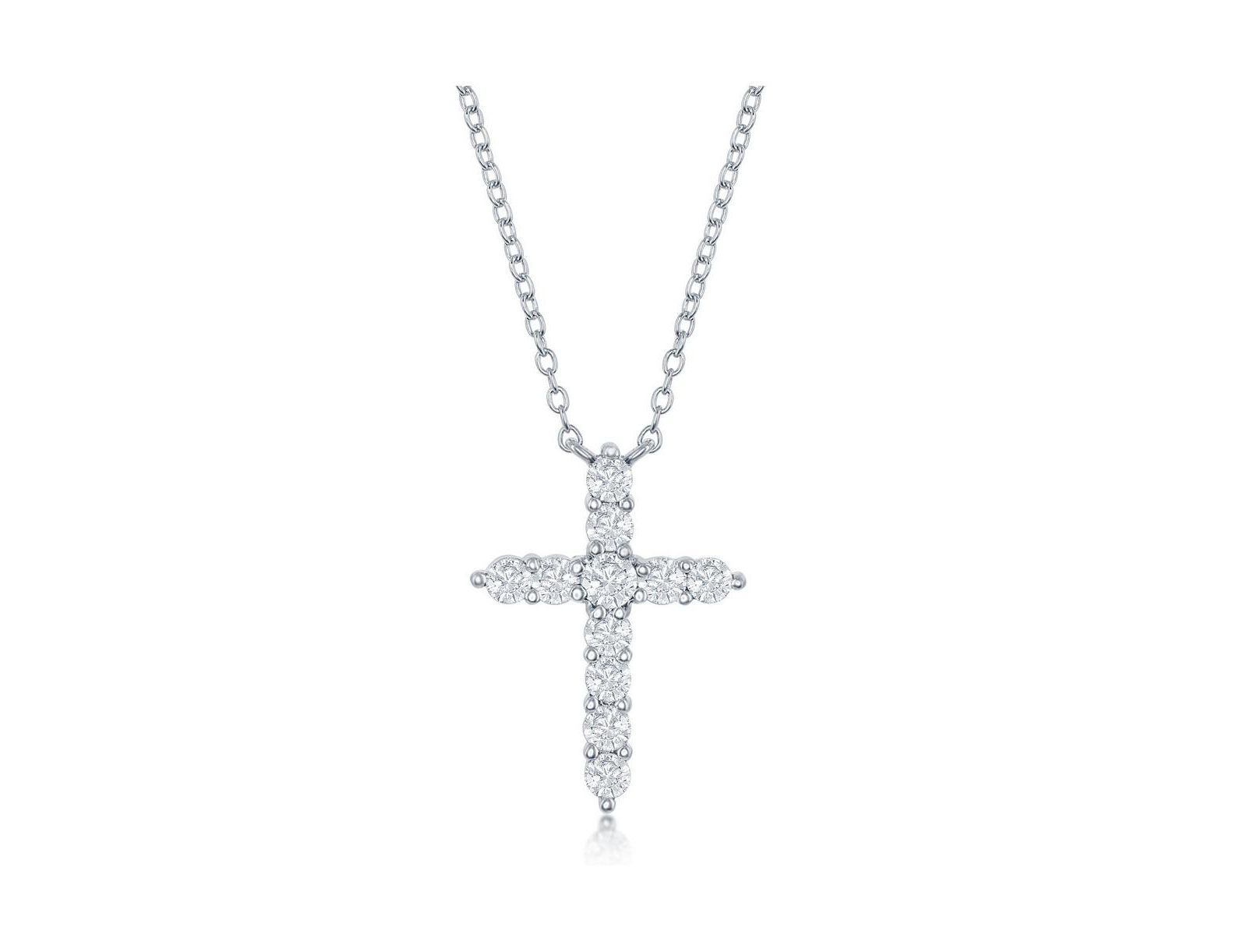 Sterling , Birthstone Cross CZ Necklace