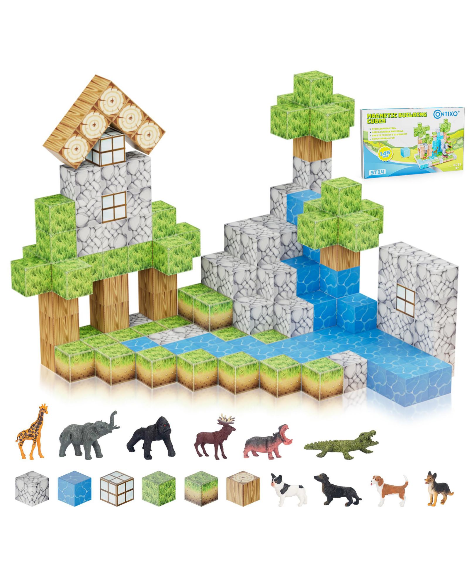 Магнитные кубики Contixo Building Cubes Sensory Toys 145 Pieces для обучения и развития моторики