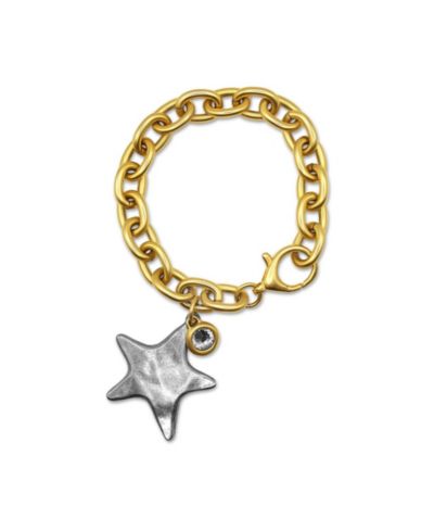 Plated Chain with Textured Star Charm and Cubic Zirconia Charm Bracelet