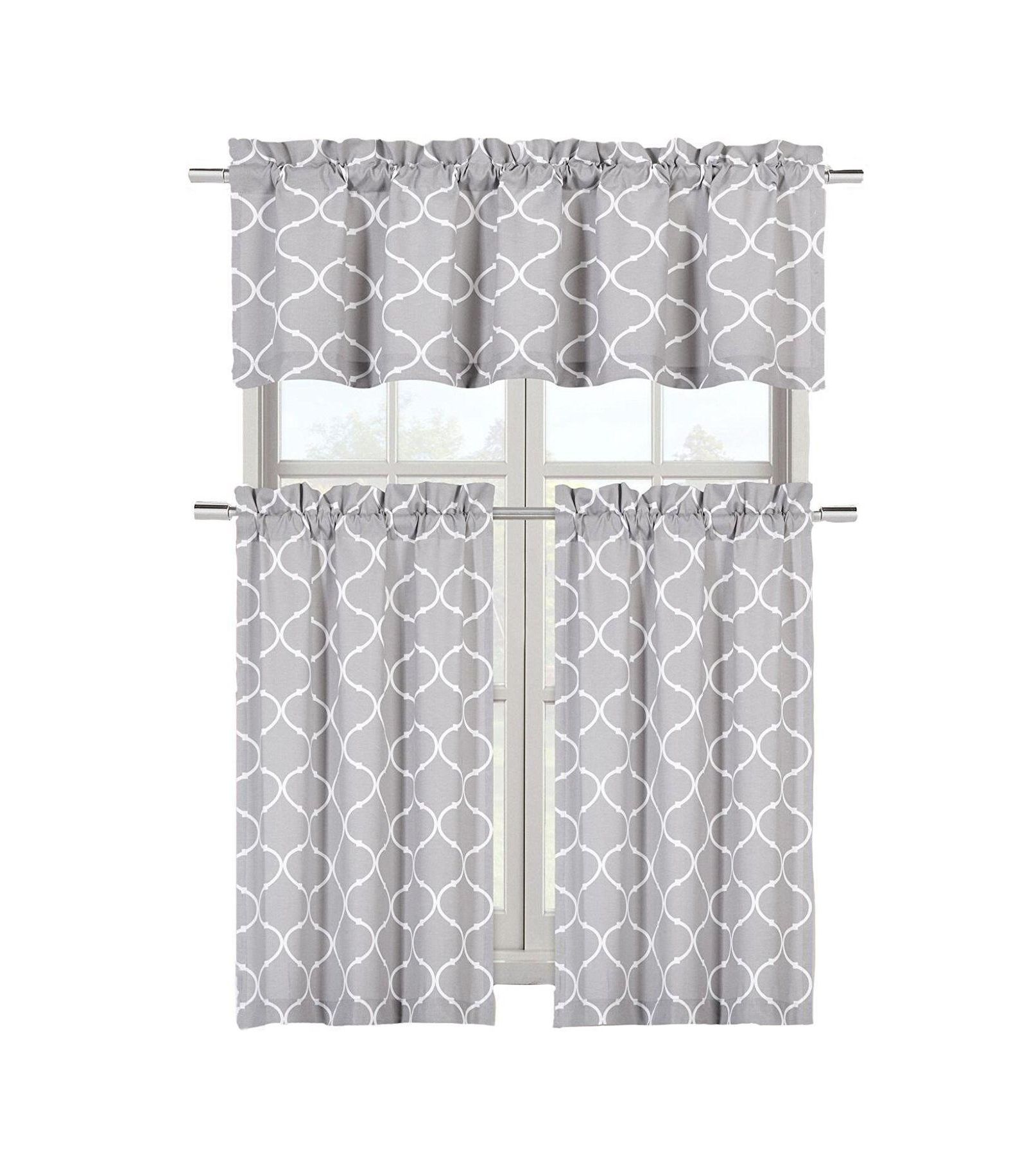 Kate Aurora Shabby Lattice Cotton Blend Kitchen Curtain Tier & Valance Set - 56 in. W x 36 in. L