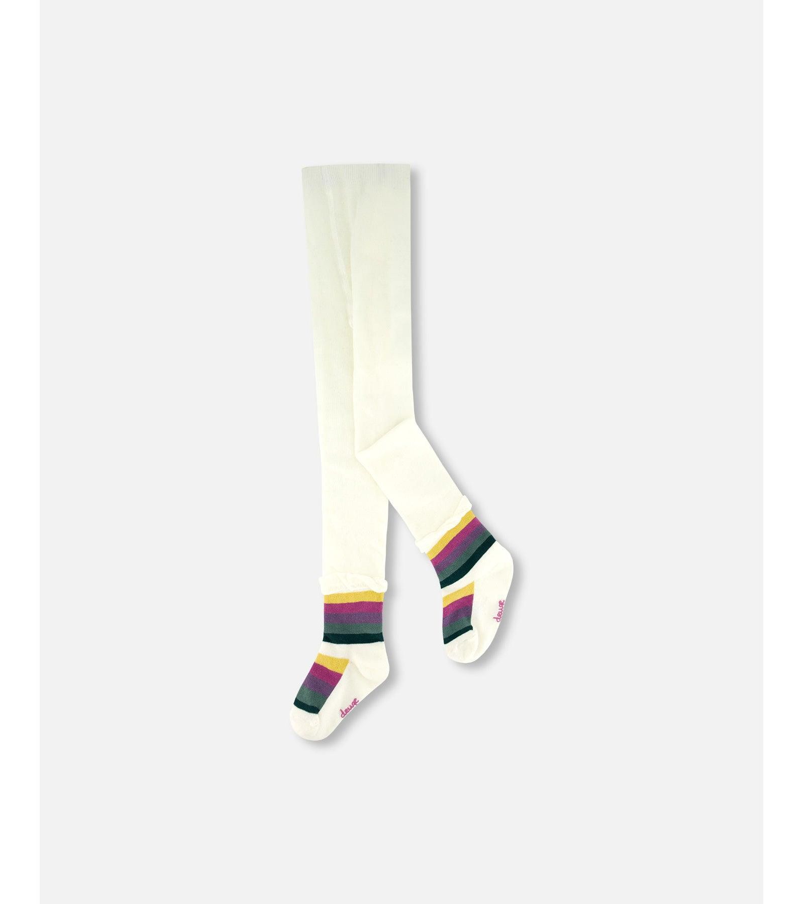 Детские колготки Deux par Deux в полоску с носками, цвет off-white