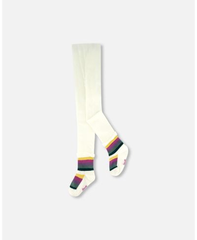 Детские колготки Deux par Deux в полоску с носками, цвет off-white