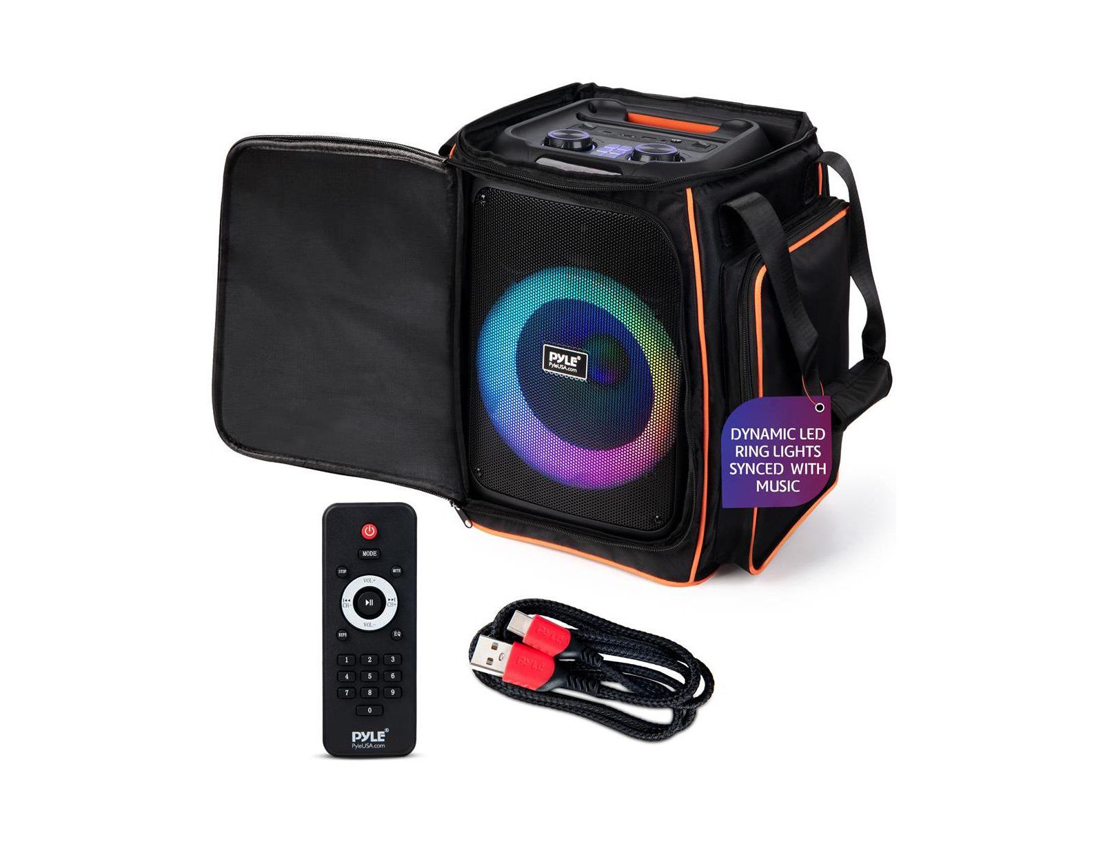 Pyle Portable BT Party Speaker с Built-in Rechargeable Battery, TWS Function, Mic Input, Mic Echo Control, Bass and Treble Control