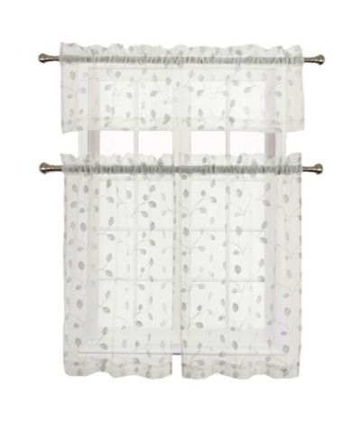 Комплект кухонных штор Kate Aurora GoodGram Adler Metallic Embroidered Leaves 3 Piece 58 in. W x 36 in. L, White